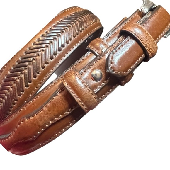 Nocona Western Cinch Strap Top Handle Ranger Woven Leather Belt Silver Buckle - Picture 6 of 16